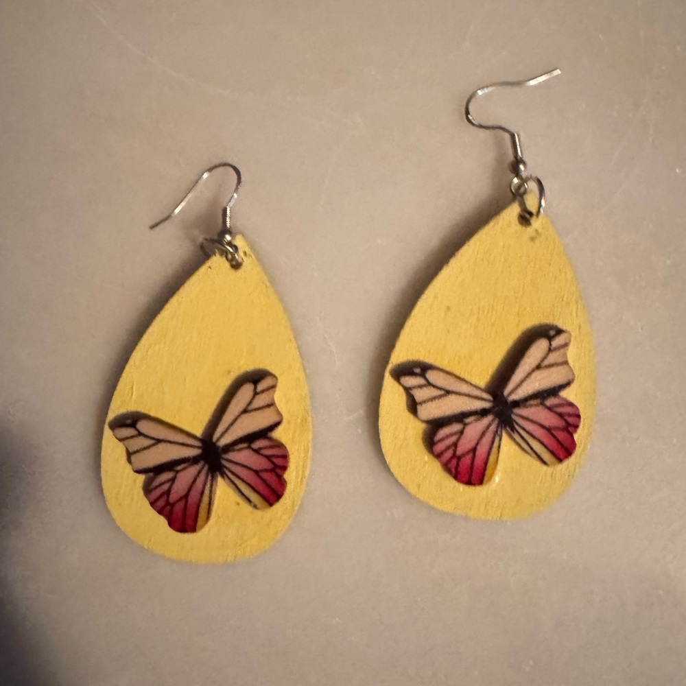 Hand painted butterfly earrings on sterling silver hooks